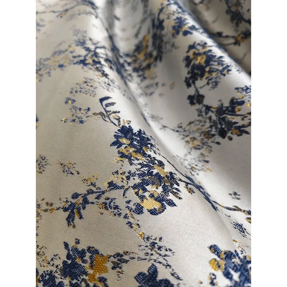 

Новые китайские сине-серые утолщенные жаккардовые шторы с золотой проволокой для гостиной, спальни, французского окна, балкона, виллы, по индивидуальному заказу