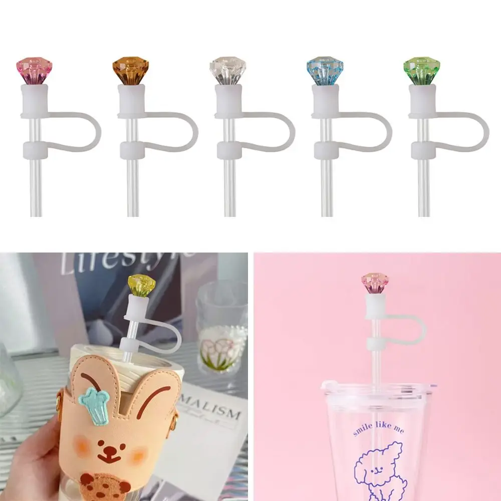 Diamond Shape Silicone Straw Cover For Water Glass Bottle Drinking Dust Cap Dust-proof Straw Tips Cover Cup Accessories For 10mm