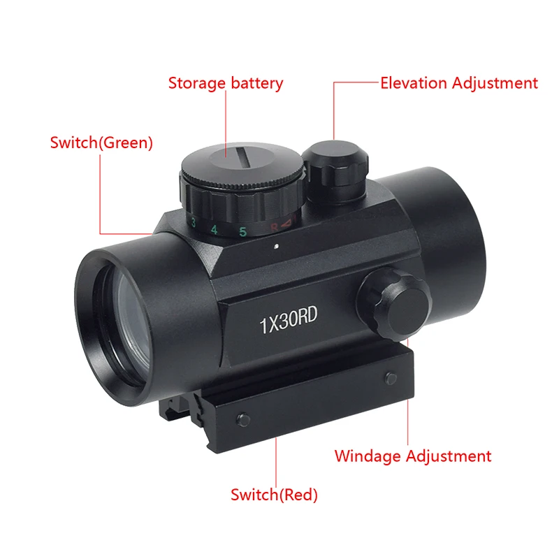 1x30 1x40 Holographic Red Green Dot Scope Sight Single-Tube Adjustable Telescope Tactical Riflescope 1 inch Riser Mount 11/20mm - view 3
