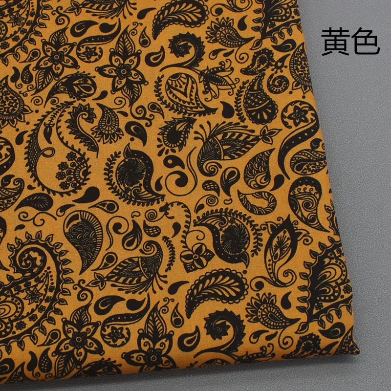 145x50cm Black and White Cashew Printed Cloth Sewing Fabric,  Phoenix Tail Ethnic Style  Colorful  Pure Cotton