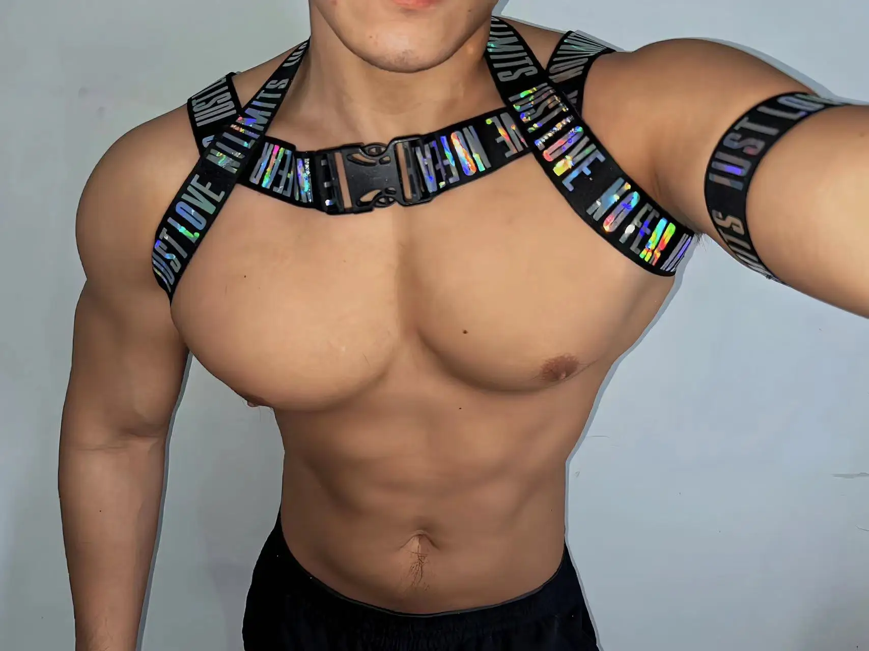 Men Flash Letters printed Chest strap Sexy Muscle GoGo Dance Costumes Party Show Stage Theme Performance Outfits