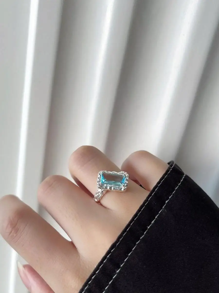 

Элегантное кольцо с голубым сапфиром для женщин, серебро S925, винтажный модный дворцовый стиль, открытое кольцо на указательный палец