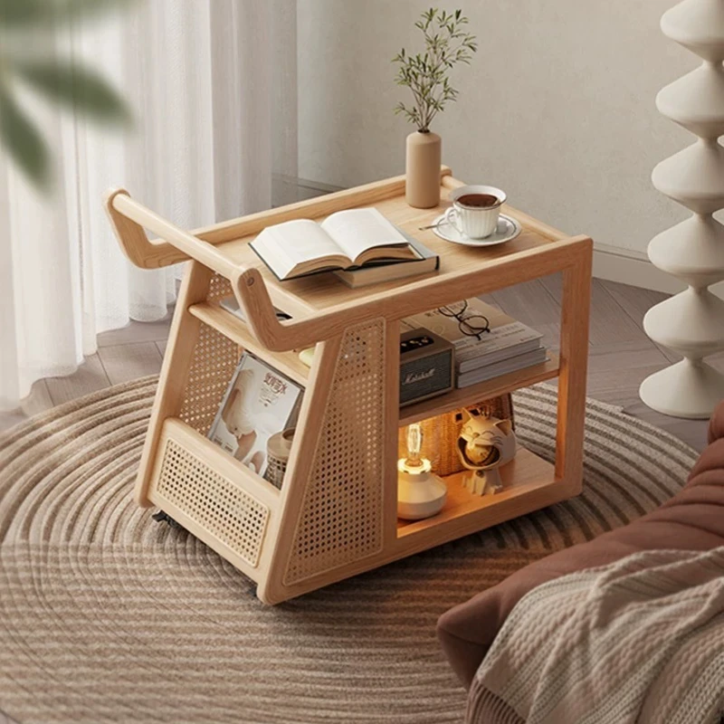 

Solid wood sofa side few bus dining car movable home coffee table living room multi-functional shelf side cabinet