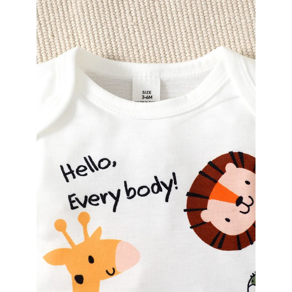 1-24 Months Newborn Baby Boy 3pcs Clothing Set White Cartoon Short Sleeve Top+Yellow Shorts+Hat Fashion Cute Summer Daily  Wear