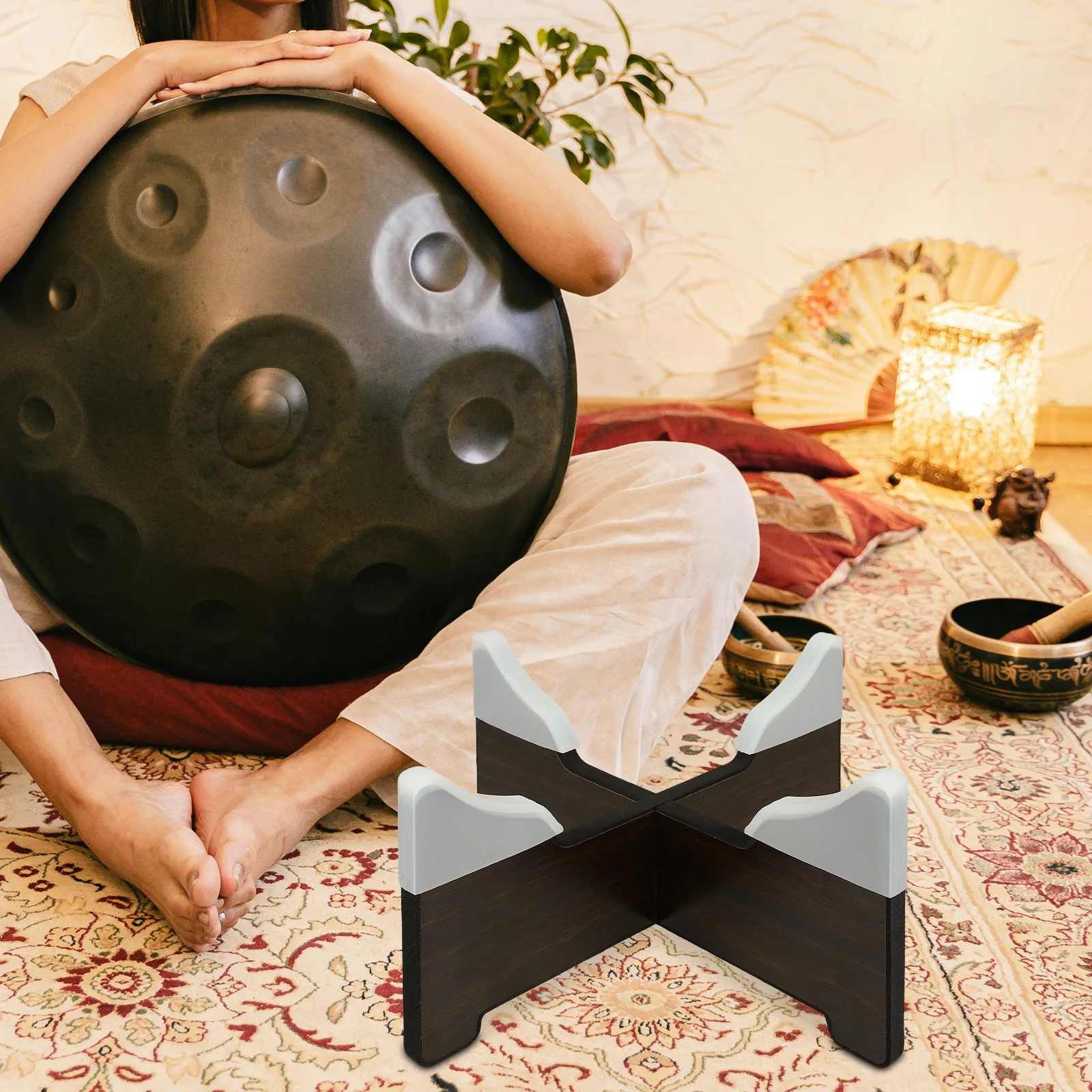 

Wooden Tongue Stand Tank Drum Display Rack Foldable Stable Holder Handpan Floor Storage Silicone Protected
