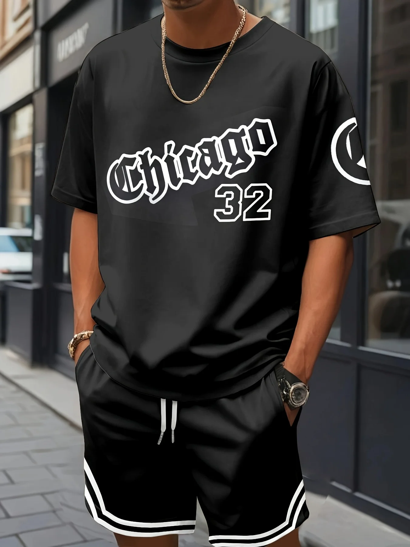 New Men's Cross Print T-Shirt and Shorts Set Stylish Streetwear Short-Sleeve To… - Image 3