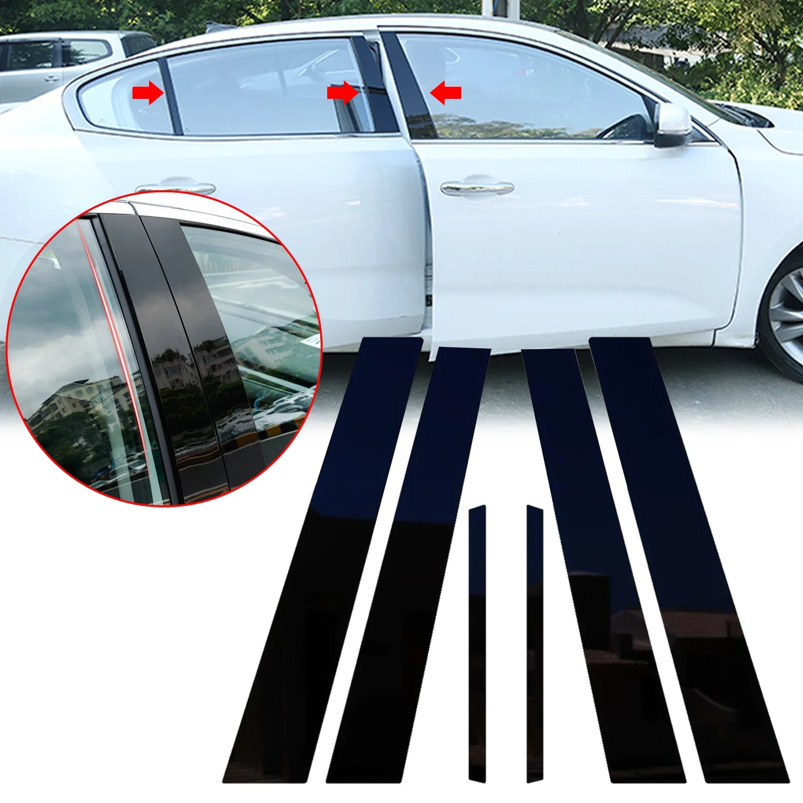 

6x Piano Black Tint Door Side Window Pillar Post Pre-cut Cover Molding Trims Protector For Honda Accord 2013 2014 2015 2016 2017
