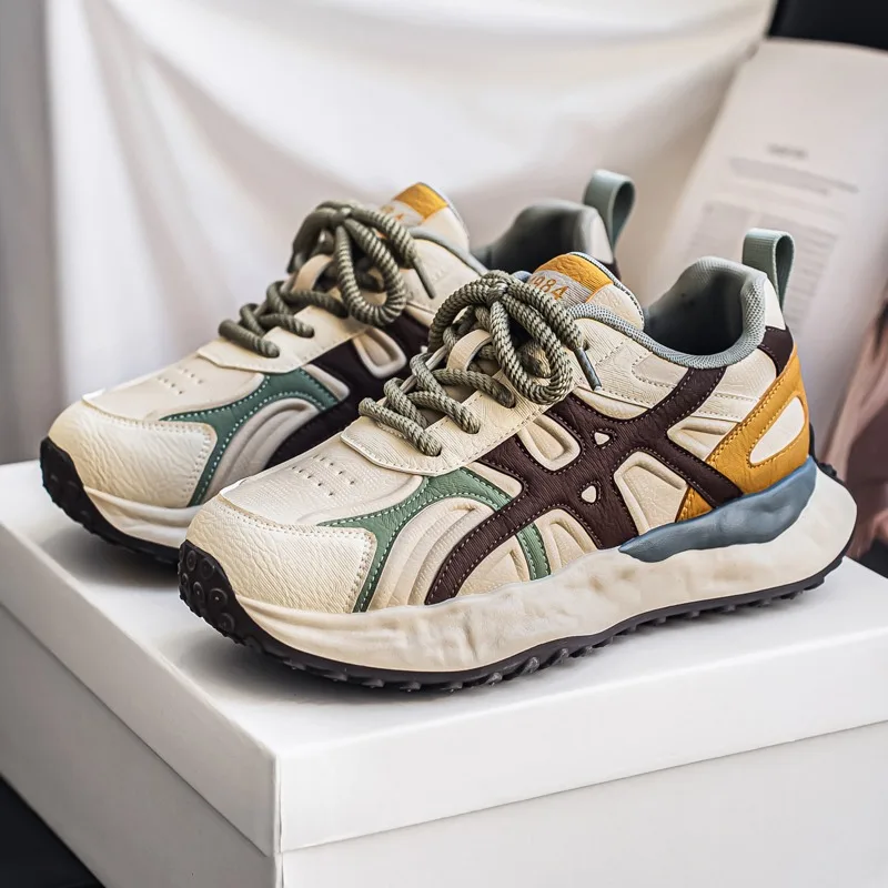 2025 Spring and Autumn New Men's Thick Bottom Comfortable Lace Up Sports Shoes Vulcanized Shoes Men's Casual Running Shoes