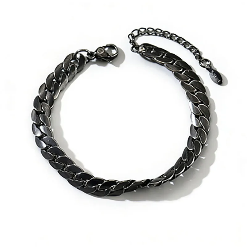 

Apexelle Brand Streetwear Jewelry Stainless Steel Bracelet Black Cuban Link Chain Bracelet Adjustable Extension Chain