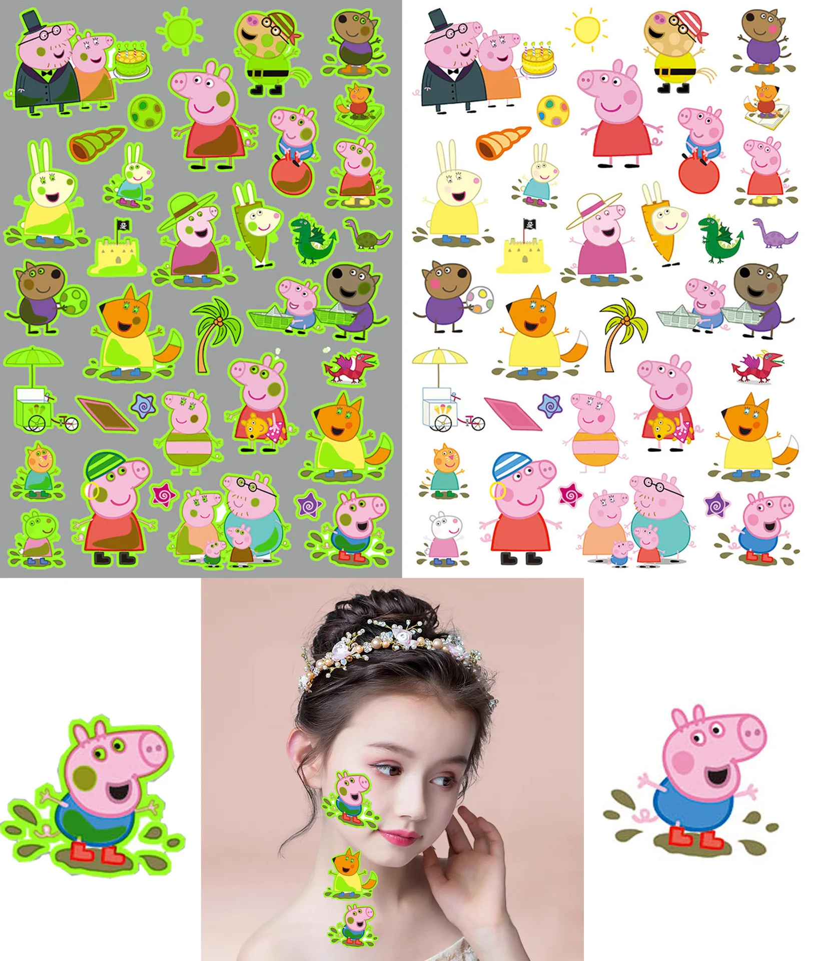 Funny Peppa Pig Stickers Cute Pig Cartoon Phone Animal DIY Waterproof Decorative Graffiti Stickers Kids Birthday Party Giveaways