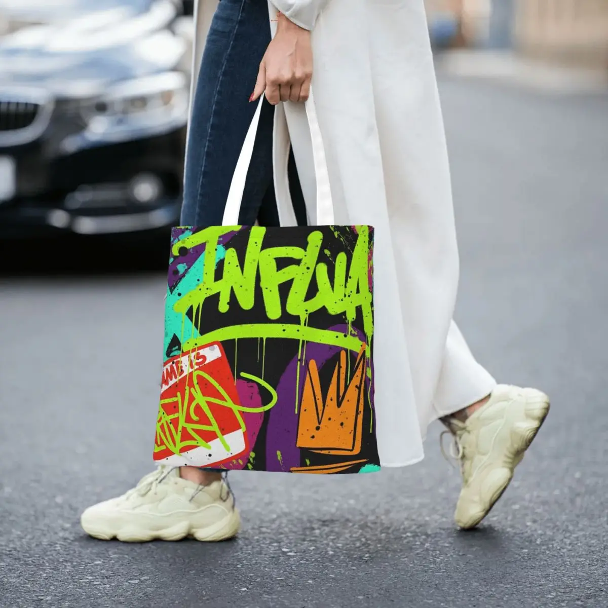Tas Belanja Seni Jalanan Grafiti Hip Hop Pola Perkotaan Tas Kanvas Wanita Tas Tote Wanita Dapat Digunakan Kembali Tas Tangan Travel