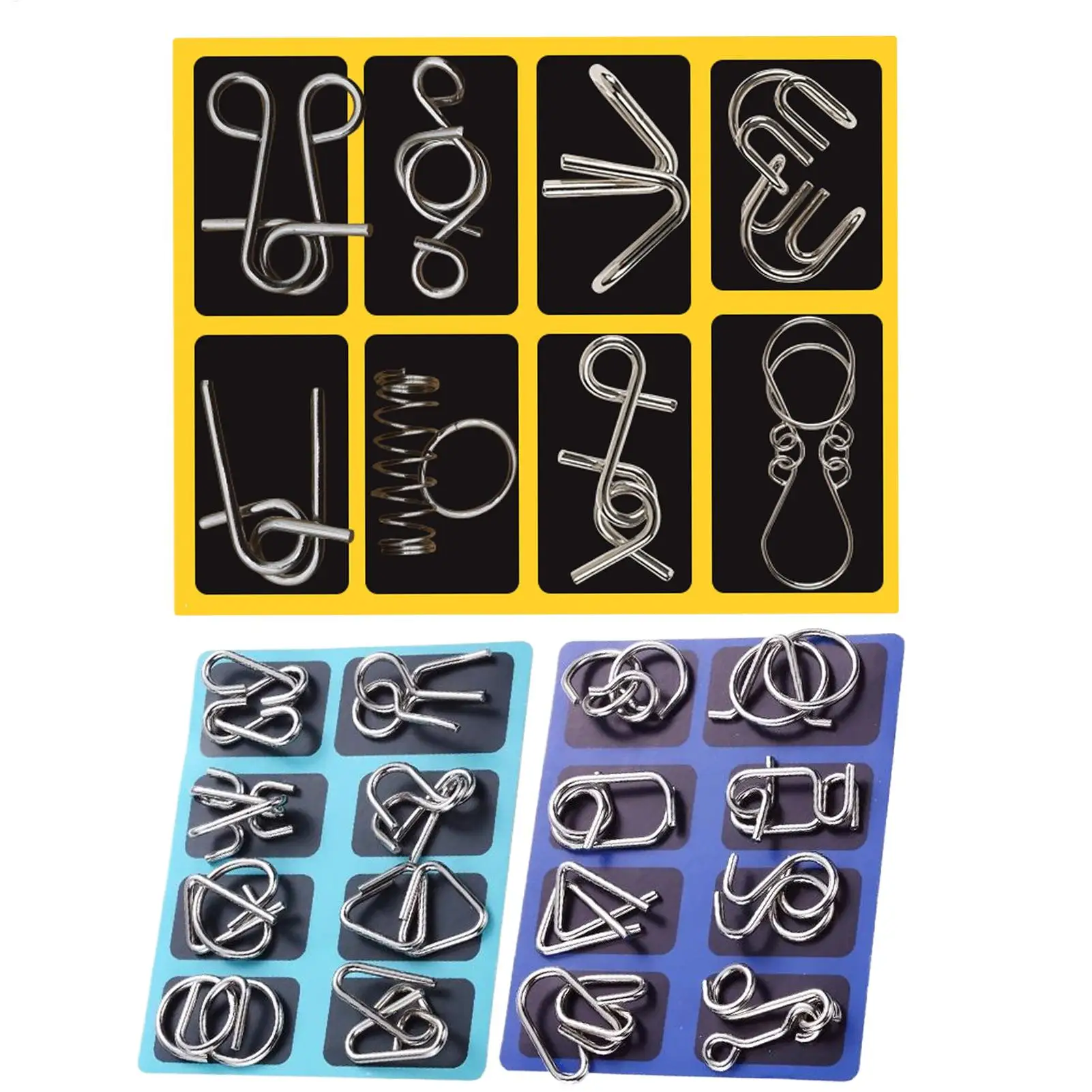 Metal Wire Puzzle Set 16pcs Brain Teaser Intelligence Game Educational Toys for Adults Teens Kids, Home Office School Travel