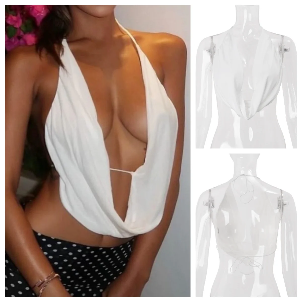 Sexy Off Shoulder V-neck Halter Top Summer Front Draped Bandage Backless Sleeveless Tops Streetwear 2025 Partt Streetwear Vest