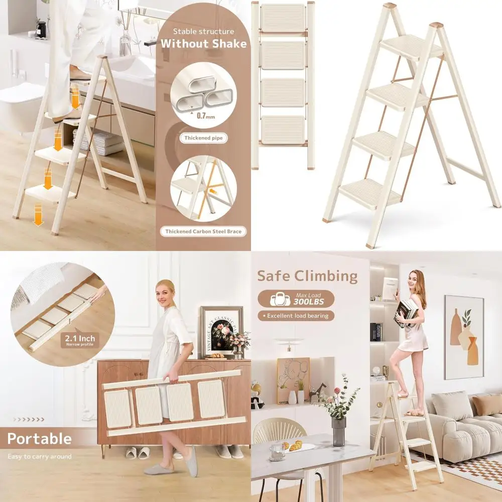 4 Step Ladder Folding Step Stool with Wide Anti-Slip Pedal, 330LBS Capacity, Lightweight Portable Stepladder for Home and Kitche