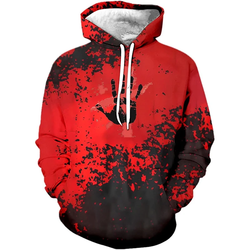 Halloween Blood Graffiti Hoodie Mens Clothing Oversized Loose Sweatshirt 3D Printed Palm Street Fashion Hooded Sweatshirts