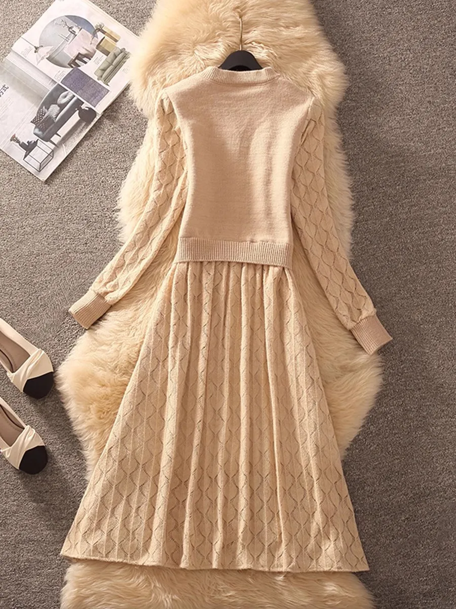 French Style Autumn And Winter Dress Women's New Style Light Luxury High-End Long Sleeves Slimming Base Kknit Dress A491 ﻿