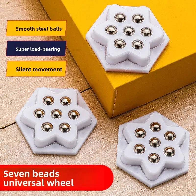 4Pcs 7-Ball Universal Caster Wheels, Self-Adhesive Silent Moving Wheels for Furniture, Heavy Duty Wear-Resistant