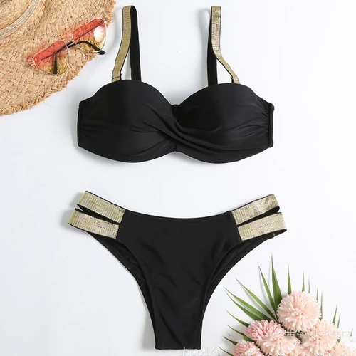 Nuevo Bikinis unicolor sexis, trajes de baño Push Up, traje de baño para mujer, ropa de baño para playa, traje de baño, conjunto de Bikini brasileño, bañista para piscina
