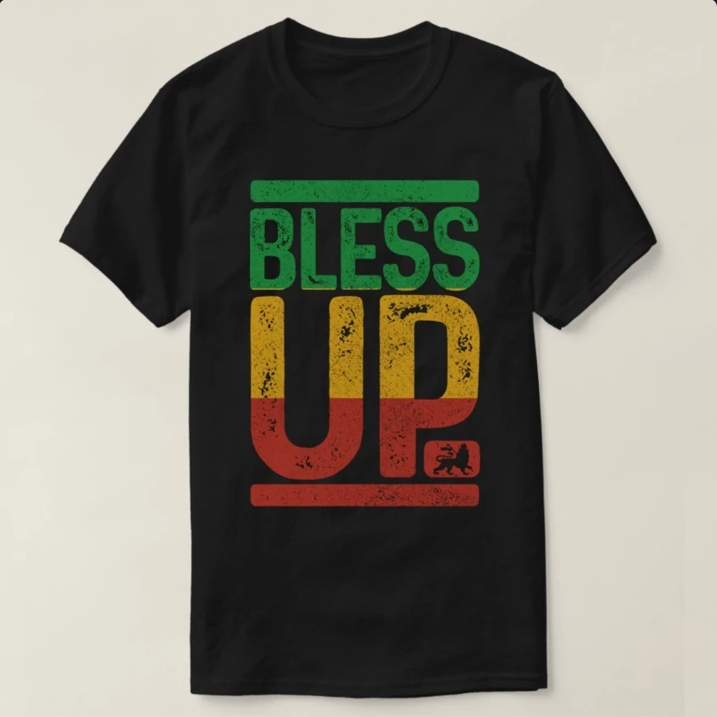 

Bless Up Reggae Music Rastafari Lion of Judah Rasta Gift T-Shirt 100% Cotton O-Neck Short Sleeve Summer Casual Mens T-shirt