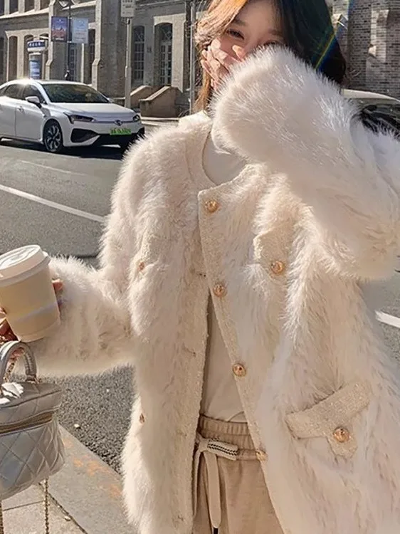 Korean Sle ort Lamb Fur Jaet Women's Thiened Slim Inteated Leather And Fur Winter Outerwear Luxury Sle Polyester ...