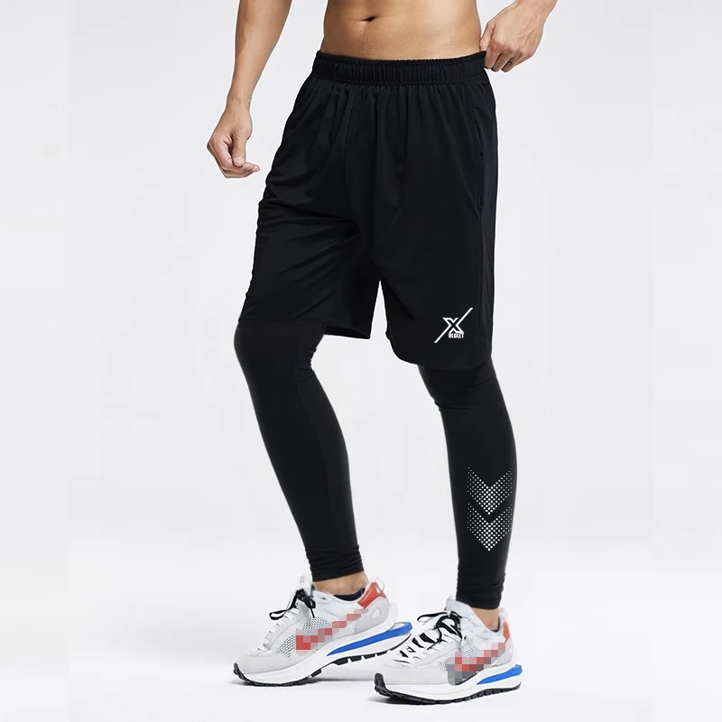 Calções de corrida men2 em 1 secagem rápida ginásio esporte shorts fitness jogging treino moletom masculino leggings de fitness