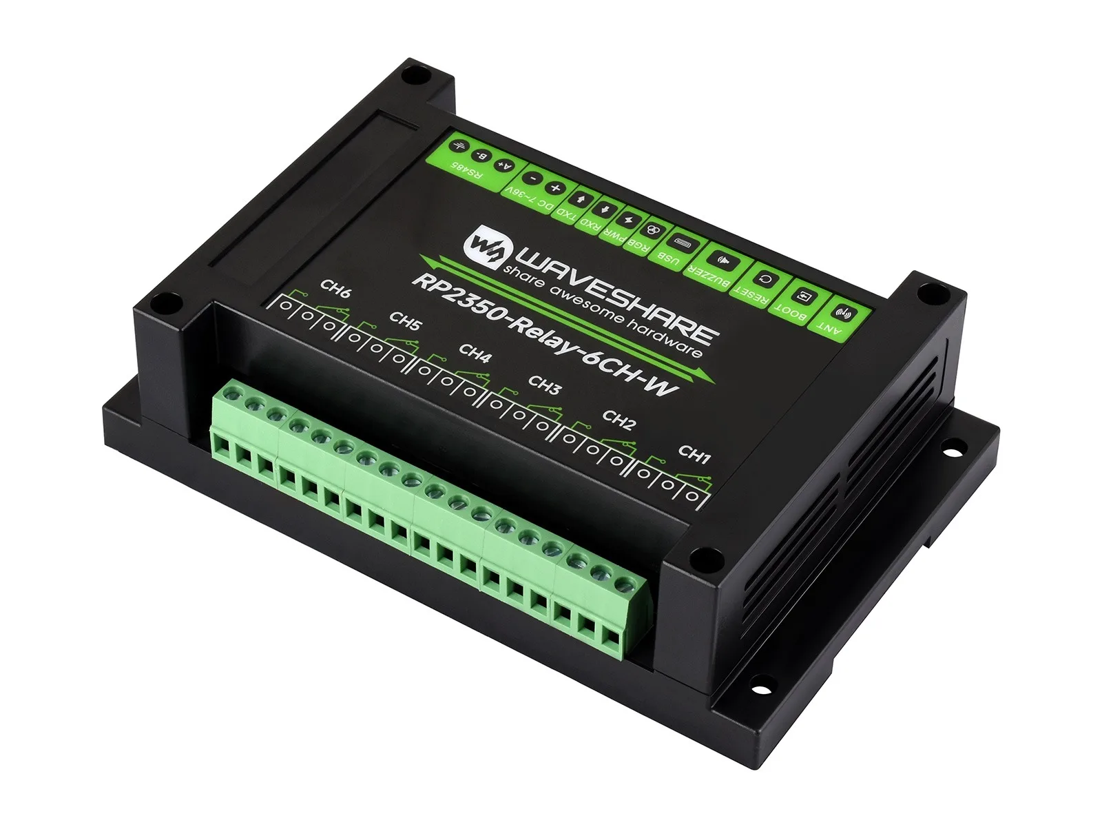 Modul Relay RP2350 6 Saluran Industri, Antarmuka RS485 / Pico HAT Terpasang, Dengan Berbagai Sirkuit Perlindungan Isolasi