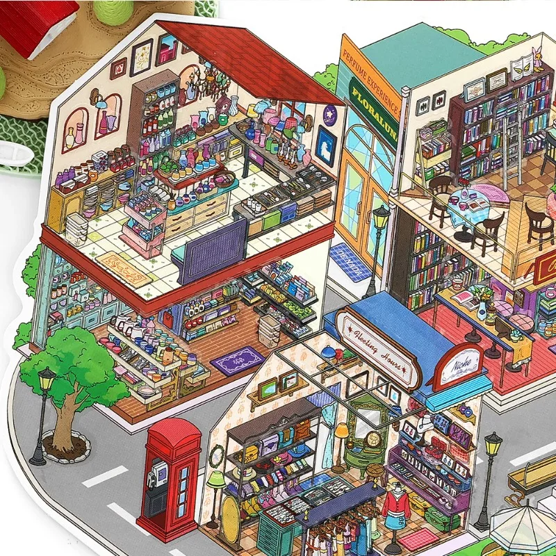 

Cute Cartoon Miniature Diorama Sticker Sheets "Open Today" Store Themed DIY Decals for Scrapbooking Students Creative Crafts