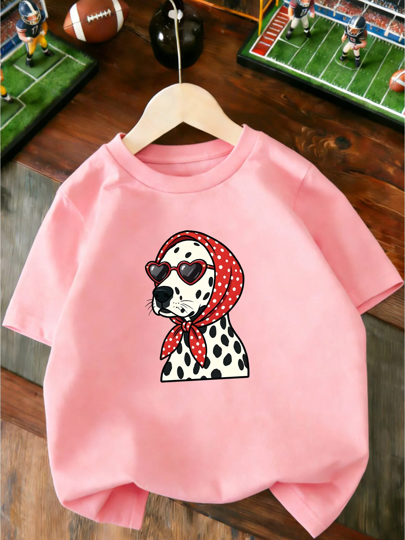 Cute Dalmatian Dog Red Bandana Sunglasses Graphic Family Matching T Shirt Boys Girls Short Sleeve Summer Crew Neck Casual Tops