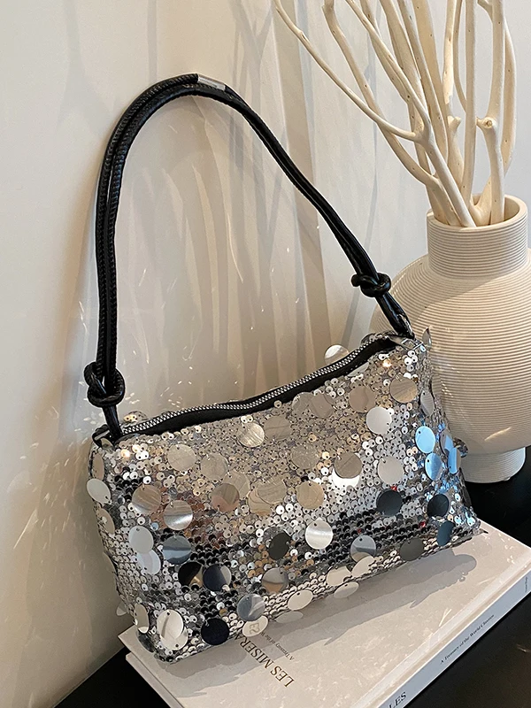 Elegant Sequin Women's Bag Versatile Fashionable Shoulder Underarm Bag Small Square Bag for Young Women in 2025 Summer Season