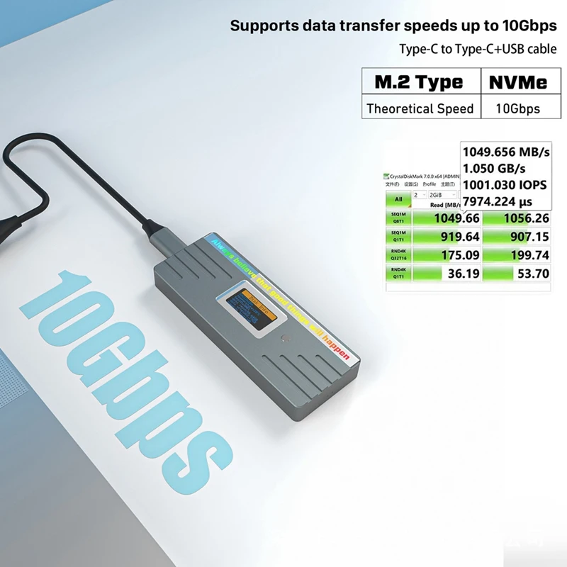 Smart M.2 Nvme / SATA SSD Enclosure, USB 3.2 Gen 2 10Gbps, External M2 Adapter Case Support M-Key B +M Key UASP RTL9210