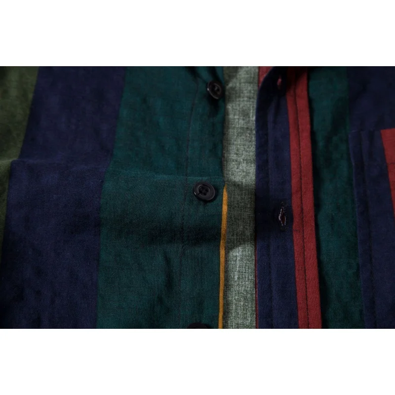 SZYL-Striped Shirt for Men, Cotton and Linen Ribbon, Long Sleeves, Breathable, Contrast Color, Autumn and Winter, New