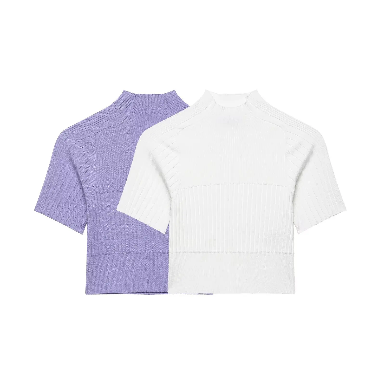 

2026 spring and summer new women's hottie style navel-baring short-sleeved stand-up collar ribbed knitted slim-fitting short top