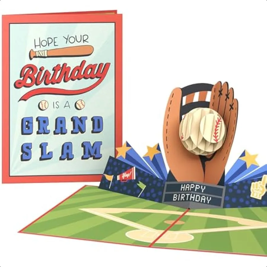 

Birthday PopUp Card for Him 3D Baseball Greeting Cards for Boys Men Grand Slam 5" x 7" Card Blank Note Card and Envelope Includ