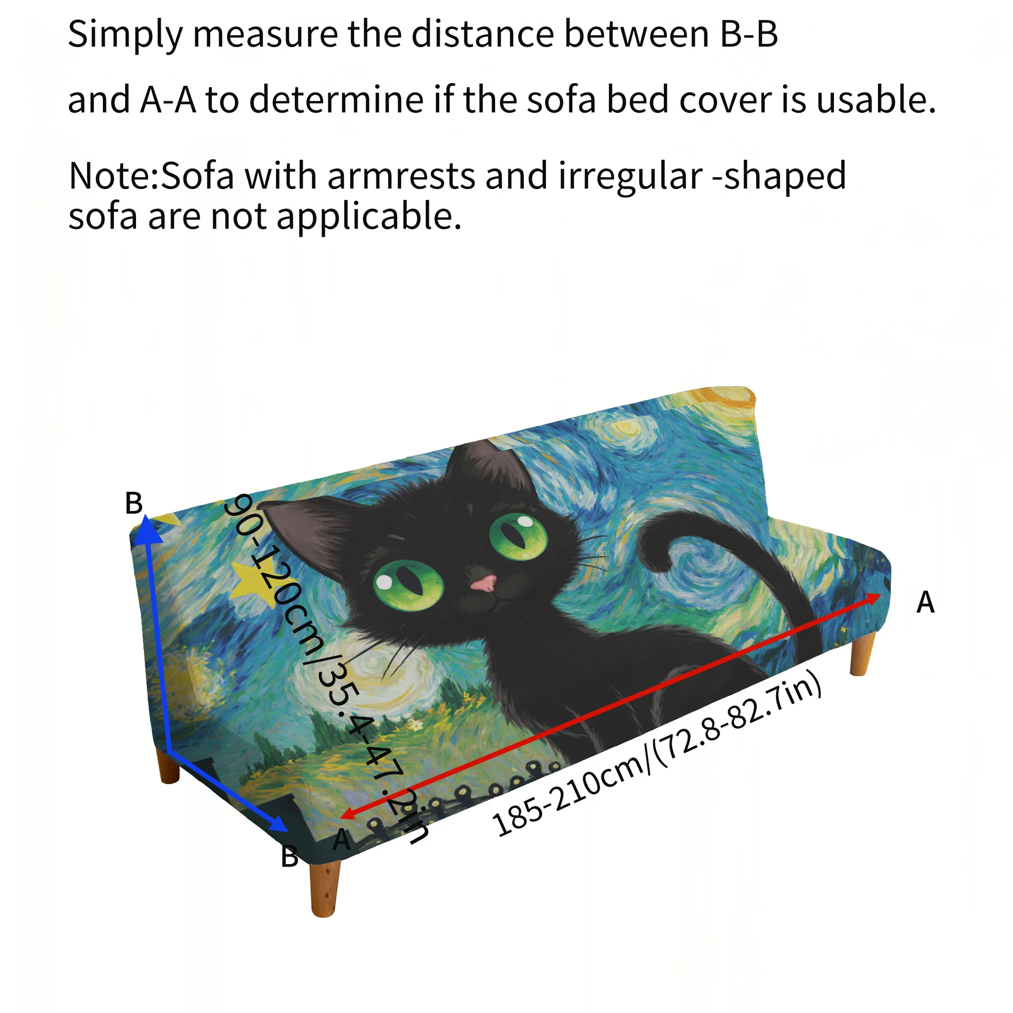 Van Gogh Starry Night Black Cat elastic sofa cover, non-slip and scratch-proof furniture protective cover, easy to install