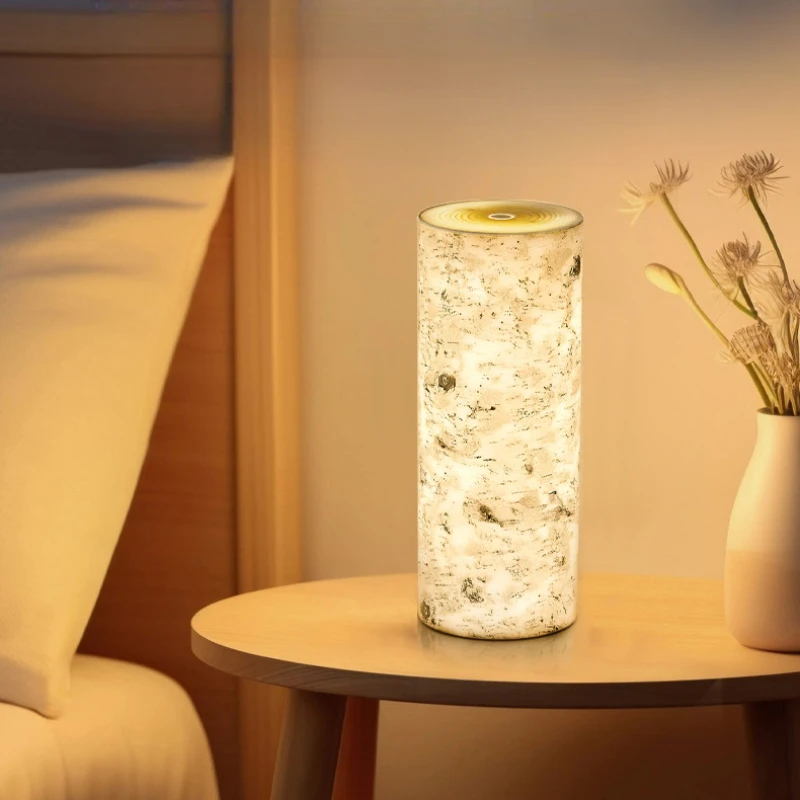 

Creative imitation birch wood grain bedside lamp, touch-sensitive table lamp, dimmable outdoor camping lamp, modern minimalist b