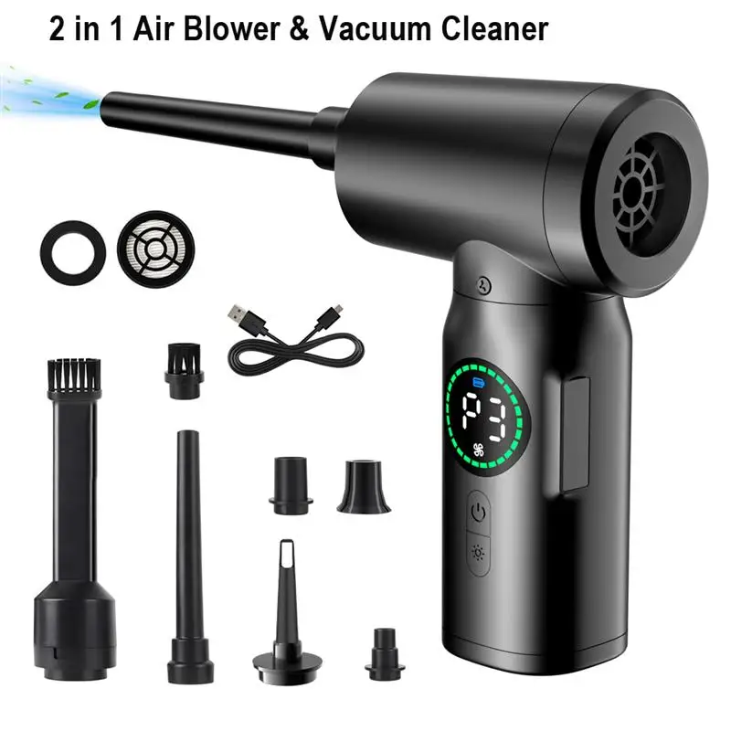 Top! 7500mAh Wireless Compressed Air Duster 2 in 1 Air Blower & Vacuum Cleaner Cordless Duster Blower for Keyboard Computer PC