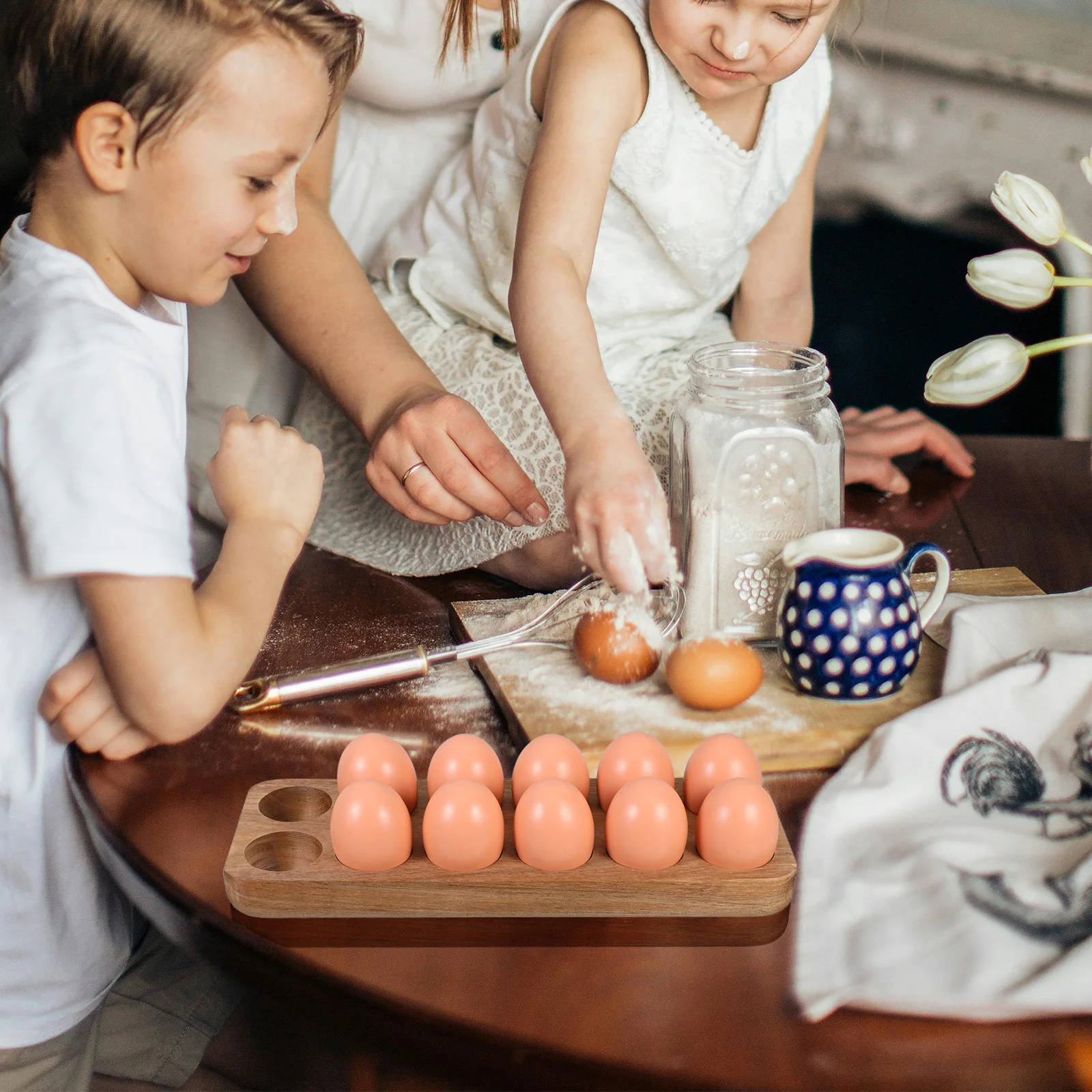 

Acacia Wood Egg Tray Kitchen Container Holder Display Storage Countertop Crate Eggs