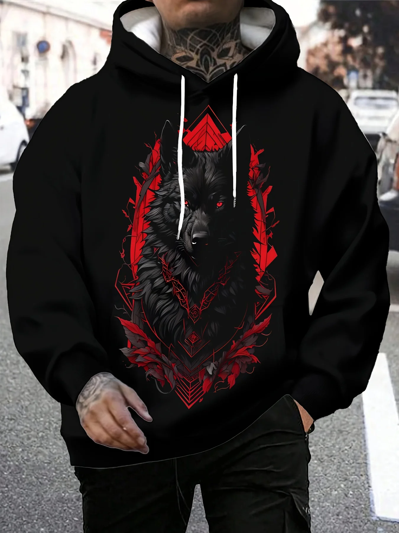 New model: men’s hooded long-sleeve loose-fitting casual printed basic sweatshirt. Perfect for young people in spring, summer, a
