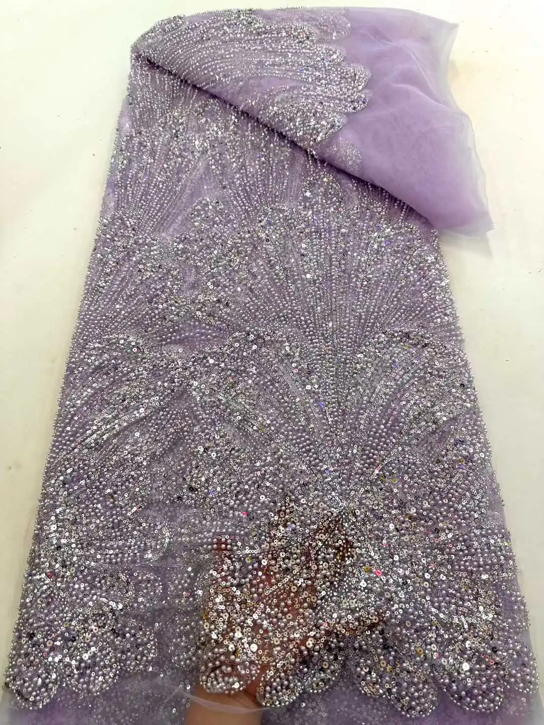 

2026 Elegant African Nigerian Fashion Beaded Lace Size 5 High-end Luxury French Sequins Mesh Lace Fabric Women's Party Dresses