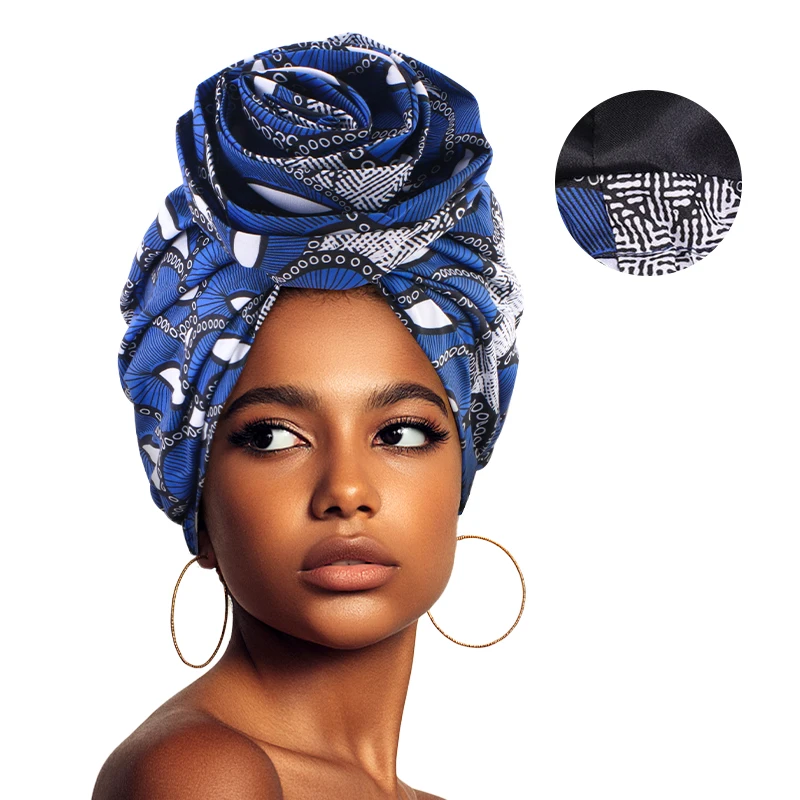 Neue Frauen Afrikanischen Druck Stretch Bandana Kopf Wrap Satin Floral Ankara Dashiki Hochzeit Party Kappe Beanie Moslemisches Hijab Motorhaube – Detail 15