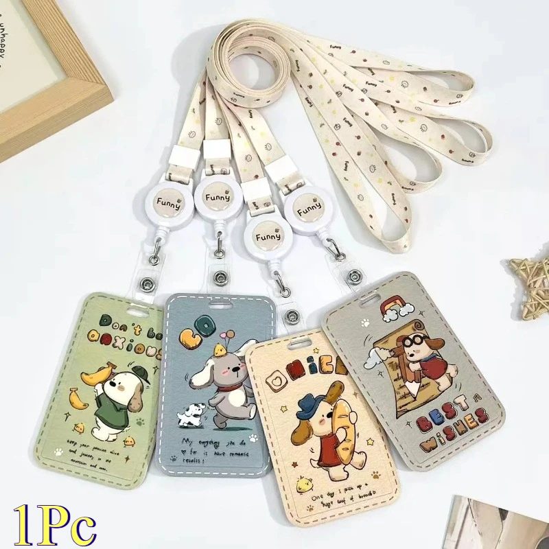 

Cute Dog ABS CardCover Anti-lost Student Card MealCard HOLDER Neck SlidingCover ID Cover Protective Cover