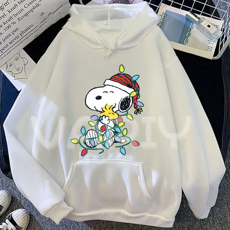 Harajuku Women\'s Hoodie Cute Snoopy Hoodies Printing Long Sleeve Casual Merry Christmas Sweatshirt Streetwear Y2k Clothes Unisex