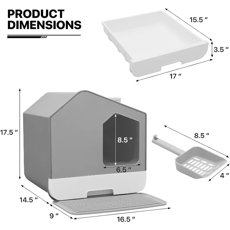 Fully Enclosed Splash-Proof Cat Litterbox with Litter Catcher MatHouse Shaped Boxes Slide Cleaning Design for Cats Under 10 Lbs