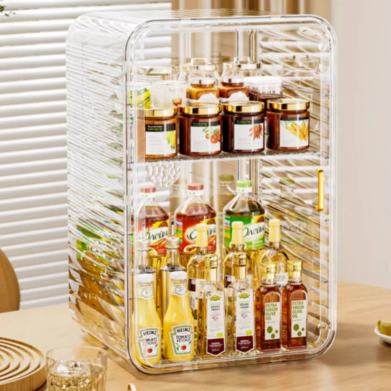 Spice Rack Dustproof Storage Rack Kitchen Countertop Storage Box Salt Soy Sauce Bottle Jar Seasoning Complete Storage Box