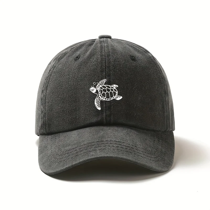 Schwarze Baseballkappe mit Schildkröten-Stickerei - Verstellbarer Leichter Unisex Sonnenhut, Lässiger Outdoor-Strandhut, Tierthemen-Design