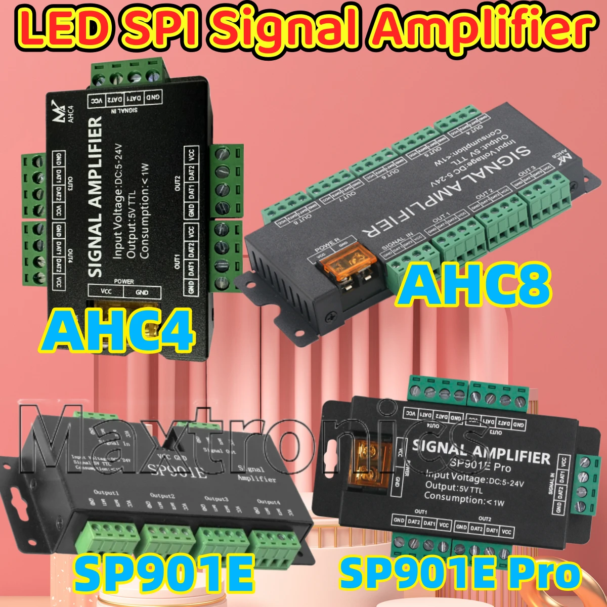 

Усилитель сигнала SPI для светодиодов WS2812B, 4/8 каналов, DC5-24V, TTL SP901E/Pro/AHC4/8 для светодиодных лент WS2811, WS2815, WS2813, Sk6812