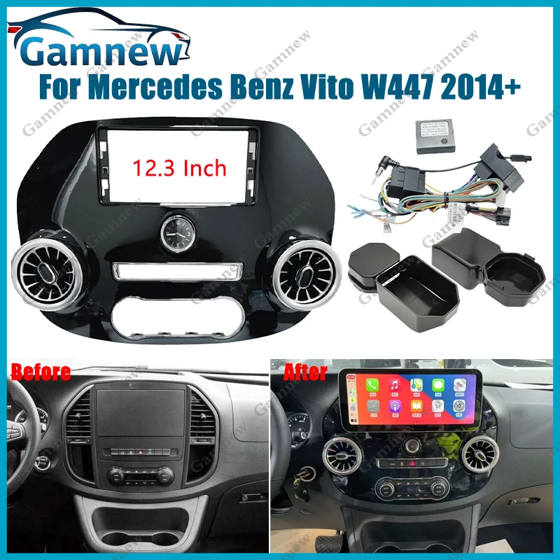 

12.3 Inch Car Frame Fascia Adapter Canbus Box Decoder Android Radio Dash Fitting Panel Kit For Mercedes Benz Vito 2016-2021