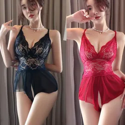 Babydolls Lace hollowed out breast revealing open cut gauze skirt Shirts lingeries sexy​ femme sexy porn outfit women sex shop