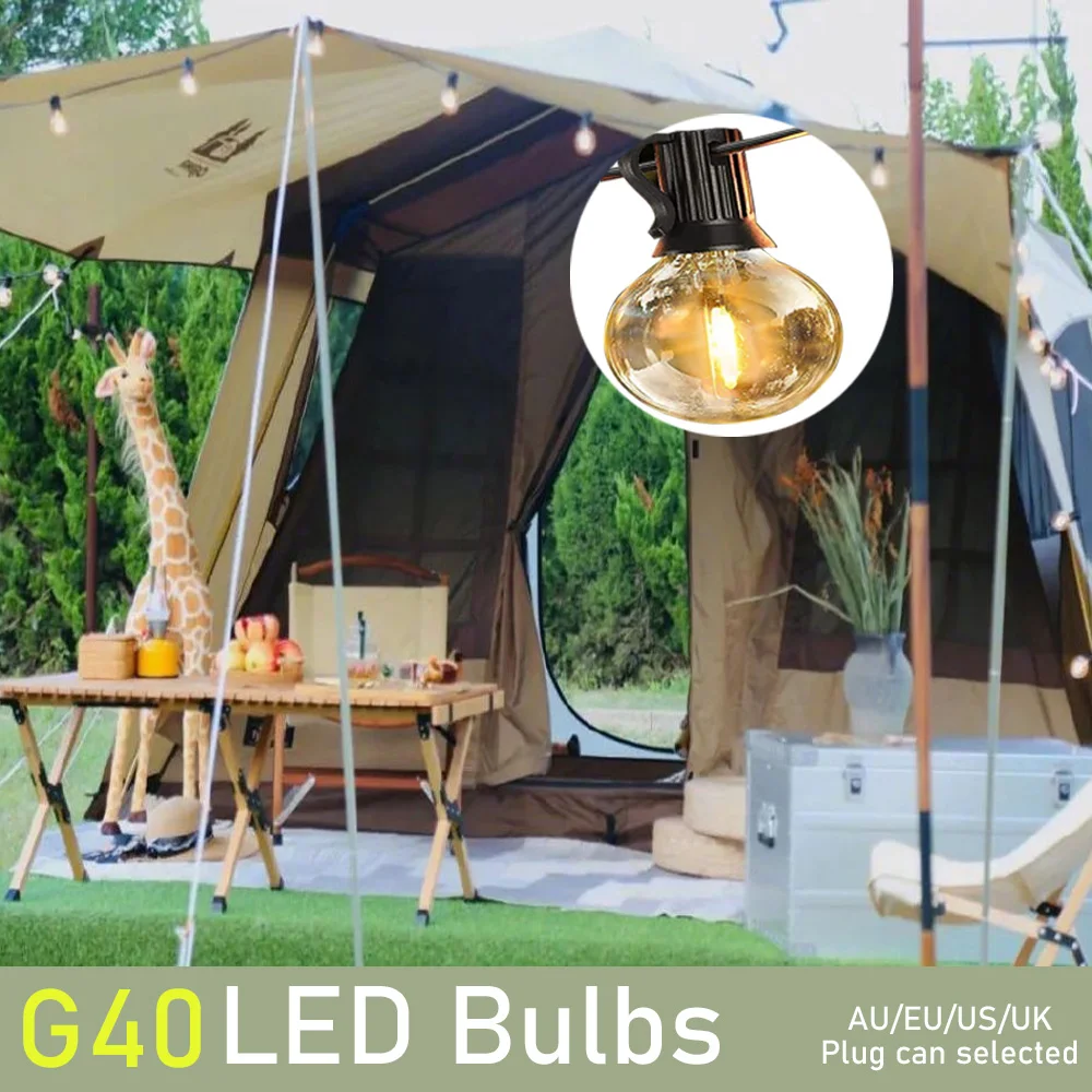 

21M LED G40 Ball String Light Garden Patio Light Waterproof Outdoor Camp Lighting Clear Vintage Bulb Decoration For Wedding Cafe