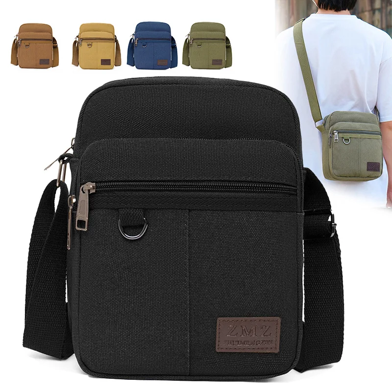 Men's Crossbody Bag Canvas Wear-resistant Multi-layer Large-capacity Business Crossbody Bag Outdoor Leisure Shoulder Bag